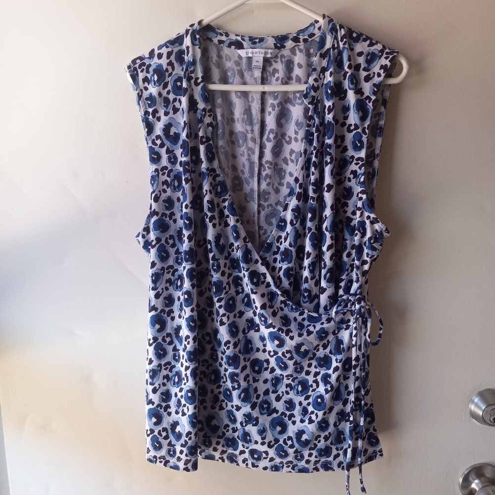 41 Hawthorn Womens XXL Blue, Gray Black Leopard Print Wrap Blouse